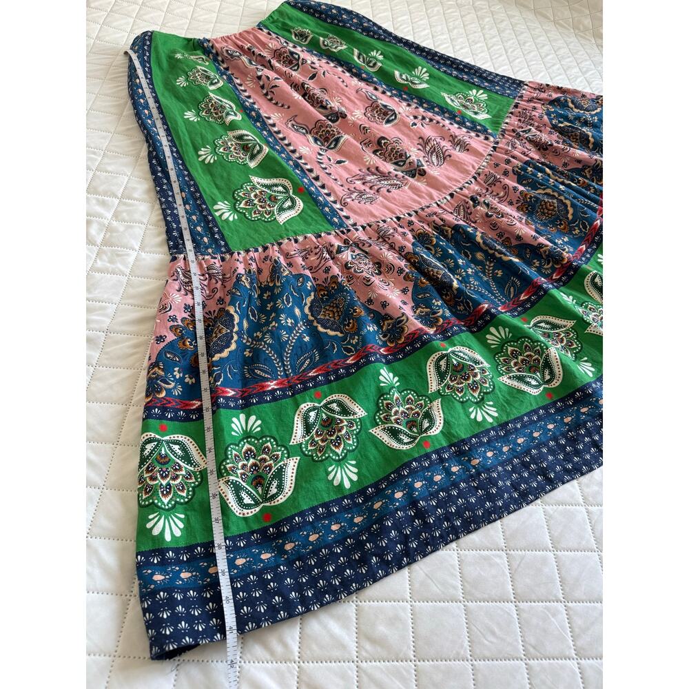 Farm Rio Anthropologie Linen Blend Maxi Skirt L Boho Resort Festival Floral - Picture 16 of 16